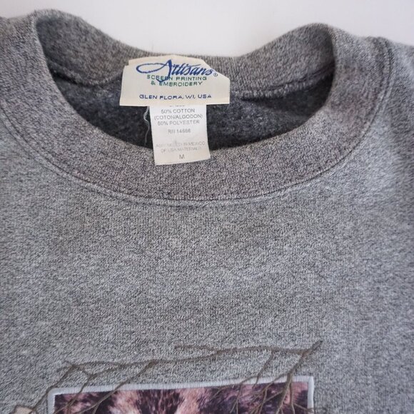 Vintage Artisans Wolf Eyes Embroidery Sweatshirt Gray Wildlife Graphic Sweater L - Picture 9 of 9